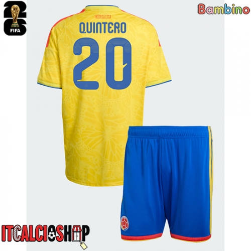 Colombia Juan Fernando Quintero #20 Prima Maglia Bambino Mondiali 2026 Manica Corta (+ Pantaloni corti)